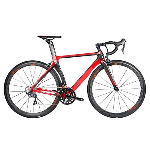 Road Bike : Carbon Road Bike, T10pro 18K Carbon Fiber Frame 700C Racing Bicycle with 22 Speed Ultra-Light Bicycle, Black+Red 50CM