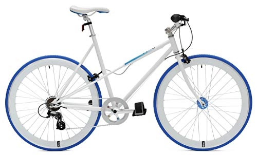 Road Bike : Cheetah Women's Ladies Fixed Gear Bicycle, White / Blue, Size 54