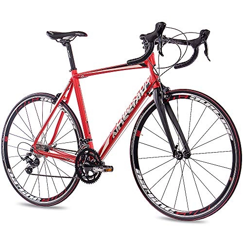 Road Bike : CHRISSON 28 Inch Road Bike - Reloader Red 59 cm with 18 Speed Shimano Sora Gear - Road Road Road Bike with Carbon Fork for Men and Women
