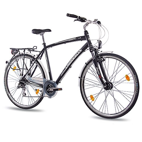 Road Bike : CHRISSON '28inch Luxury Alloy City Bike Trekking Mens Bicycle Sereto 1.0with Matt Black 24g Shimano StVZO
