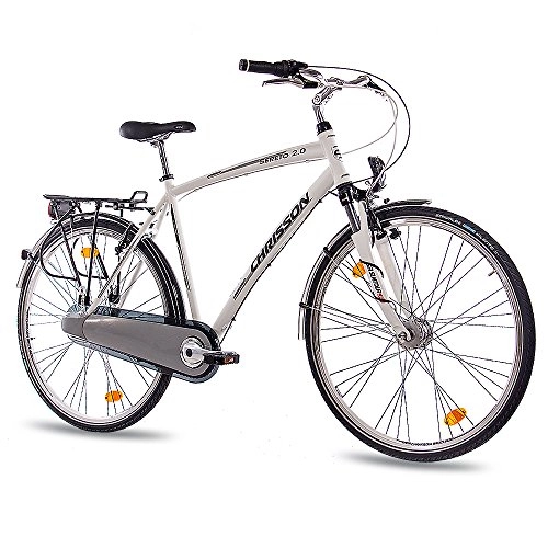 Road Bike : CHRISSON '28inch Luxury Alloy City Bike Trekking Mens Bicycle Sereto 2.0with Shimano Nexus 3G StVZO Matt White