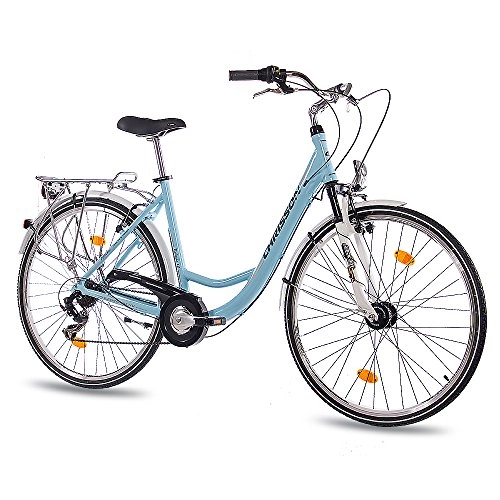 Road Bike : CHRISSON '28inch Luxury Alloy City Bike Women's Bicycle Relaxia 1.0with 6Gears Shimano Light Blue