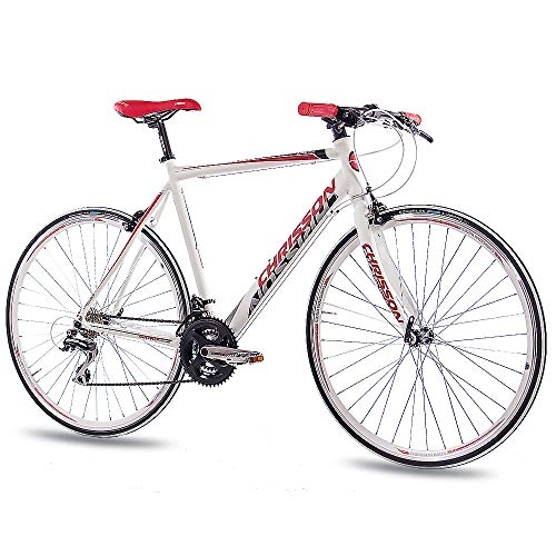 Road Bike : CHRISSON '28ROAD FITNESS BIKE ALUMINIUM BICYCLE AIRWICK 2015with 24g Acera 56cm White Red Matte-28inch (71.1cm)