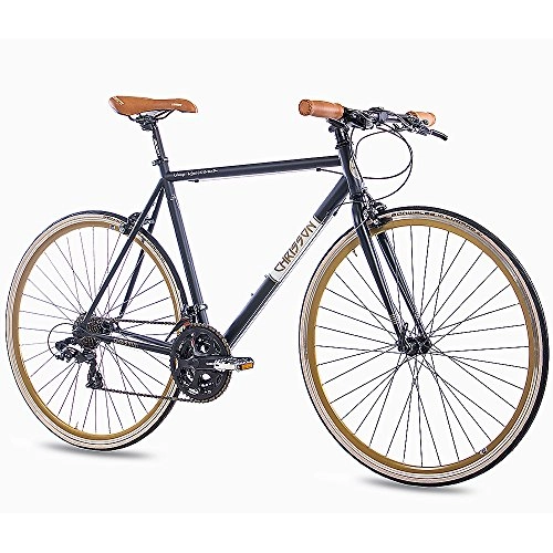 Road Bike : CHRISSON VINTAGE ROAD 3.0 Urban Road Bike Bicycle 28 inch with 21g Shimano A070 Retro Look, matte Black