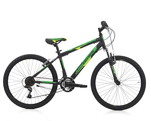 Road Bike : Cicli Cinzia Boy Bicycle MTB All Terrain 24 Inch Skate Aluminum Frame, Amortized Fork 18 Speed Gearbox Black Green