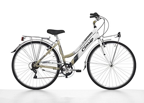 Road Bike : Cicli Cinzia Women's Bike Promendade Aluminium 28 Inch Shimano Revo Shift RS-35 6 Gears Grey Gold White
