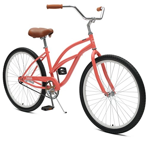 Road Bike : Critical CyclesChatham Beach Womens' Cruiser Bike Coral, 26" inch steel frame, 1 speed single-speed bike with coaster brakes and kickstand wide tires, cushiony wide saddle, and soft foam grips