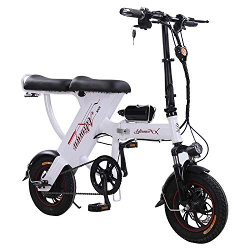 Road Bike : CSJD Electric bicycle, folding bicycle, portable bicycle, mini bicycle, LCD speed display, brushless motor front and rear disc brakesdetachable battery(white)