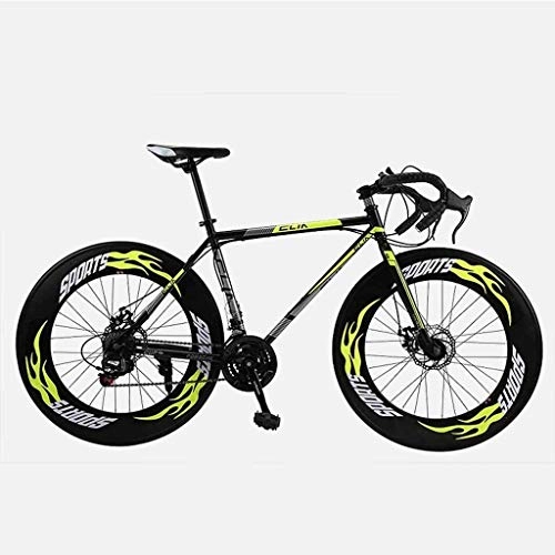 Road Bike : CSS Road Bicycle, 26 Inches 27-Speed Bikes, Double Disc Brake, High Carbon Steel Frame, Road Bicycle Racing, Men's and Women Adult 6-11, Yellow