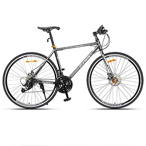 Road Bike : CYCC 27-speed aluminum alloy bicycle, men's and women's road bikes, double-disc brake racing, student cycling sports cars-27-speed gray straight handle