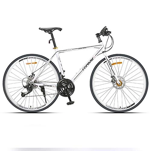 Road Bike : CYCC 27-speed aluminum alloy bicycle, men's and women's road bikes, double-disc brake racing, student cycling sports cars-27-speed white straight handle