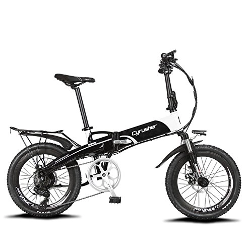 Road Bike : Cyrusher XF500 / G660 Electric Bike 48V*10 ah 250 Watt Folding Bike 20 Inch 7 Speeds eBike (Black white)