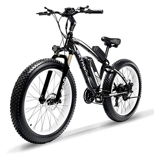 Road Bike : Cyrusher XF660 Electric Bike 48V 500W / 1000W Mens Mountain Ebike 7 Speeds 26 inch Fat Tire Road Bicycle Snow Bike Pedals with Disc Brakes and Suspension Fork (Removable Lithium Battery)