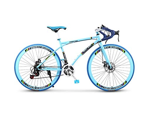 Road Bike : DGAGD 26-inch dead fly variable speed solid tire live fly bicycle bend bar road racing dual disc brake blue 24 speed