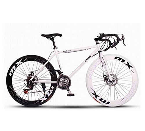 Road Bike : DGAGD 26 inch dead fly variable speed solid tire live fly bicycle bend handle road racing dual disc brake 60 knife wheel white black