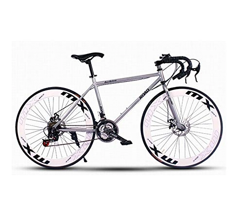 Road Bike : DGAGD 26 inch dead fly variable speed solid tire live fly bicycle curved handle road racing dual disc brake 60 knife wheel silver