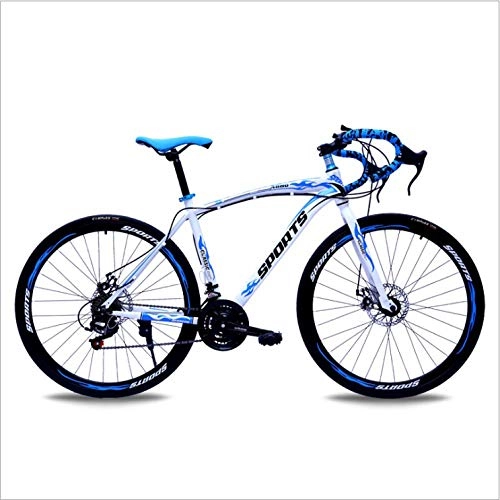 Road Bike : DGAGD 26-inch road bike variable speed corner double disc brakes racing bicycle 40 cutter wheels-White blue_24 speed