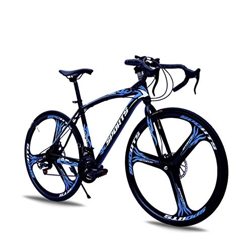 Road Bike : DGAGD 26-inch road bike with variable speed and double disc brakes, one wheel for racing bicycles-Black blue_21 speed