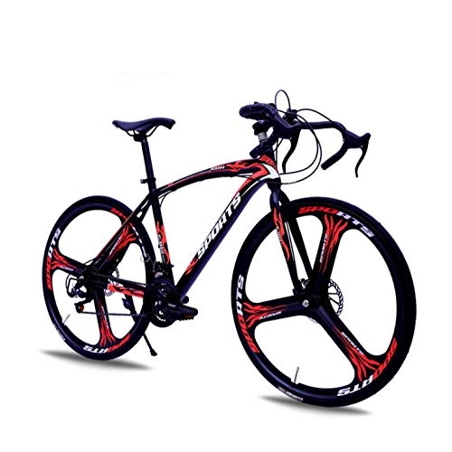 Road Bike : DGAGD 26-inch road bike with variable speed and double disc brakes, one wheel for racing bicycles-Black red_21 speed