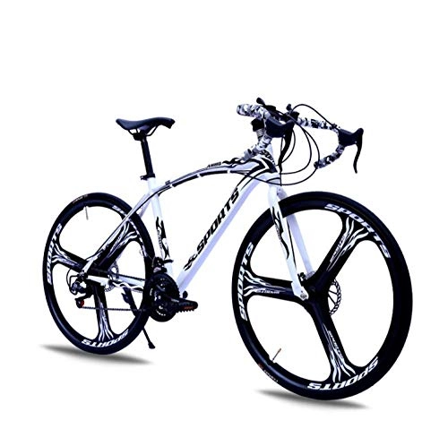 Road Bike : DGAGD 26-inch road bike with variable speed and double disc brakes, one wheel for racing bicycles-White black_27 speed
