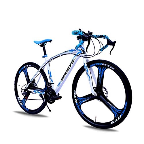Road Bike : DGAGD 26-inch road bike with variable speed and double disc brakes, one wheel for racing bicycles-White blue_27 speed