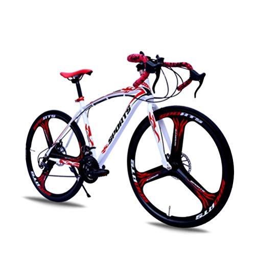 Road Bike : DGAGD 26-inch road bike with variable speed and double disc brakes, one wheel for racing bicycles-White Red_21 speed