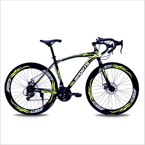 Road Bike : DGAGD 26-inch road bike with variable speed bend and double disc brakes, racing bike, 60 cutter wheels-Black and yellow_30 speed