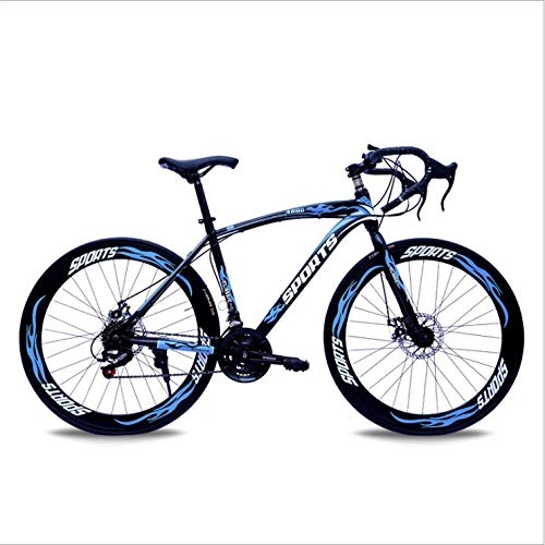 Road Bike : DGAGD 26-inch road bike with variable speed bend and double disc brakes, racing bike, 60 cutter wheels-Black blue_30 speed
