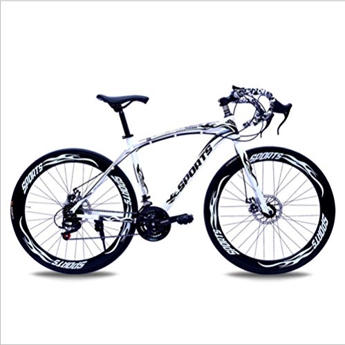 Road Bike : DGAGD 26-inch road bike with variable speed bend and double disc brakes, racing bike, 60 cutter wheels-White black_30 speed