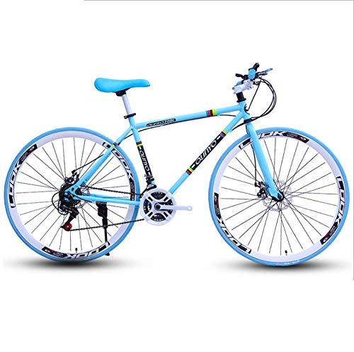 Road Bike : DGAGD 26 inch variable speed dead fly bicycle dual disc brake pneumatic tire solid tire 24 speed bicycle road racing 40 knife circle blue