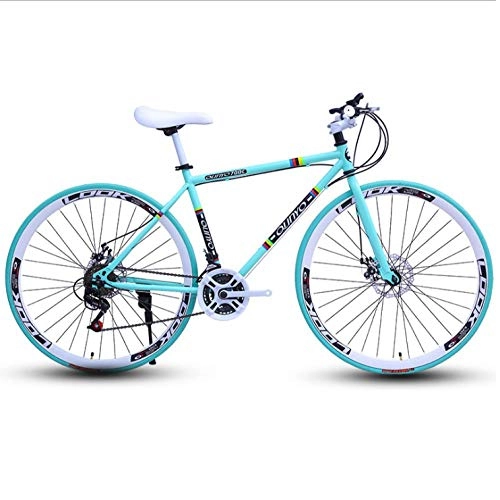 Road Bike : DGAGD 26 inch variable speed dead fly bicycle dual disc brake pneumatic tire solid tire 24 speed bicycle road racing 40 knife circle light blue