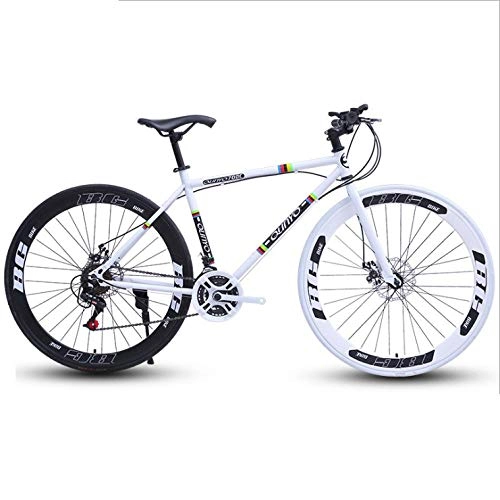 Road Bike : DGAGD 26 inch variable speed dead fly bicycle dual disc brake pneumatic tire solid tire 24 speed bicycle road racing 60 knife circle black and white