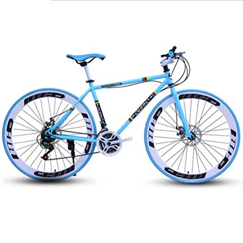 Road Bike : DGAGD 26 inch variable speed dead fly bicycle dual disc brake pneumatic tire solid tire 24 speed bicycle road racing 60 knife circle blue
