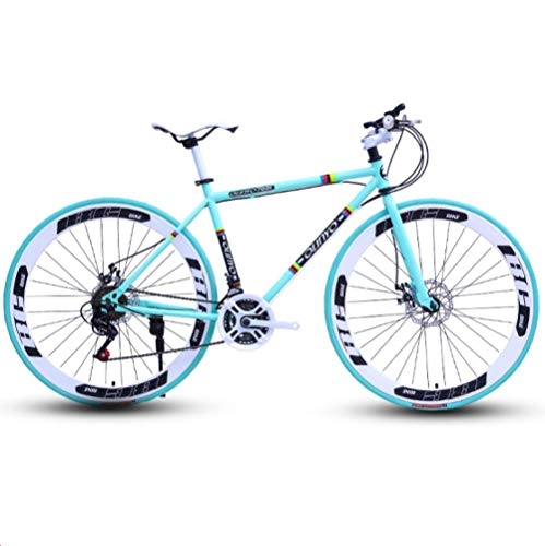 Road Bike : DGAGD 26 inch variable speed dead fly bicycle dual disc brake pneumatic tire solid tire 24 speed bicycle road racing 60 knife circle light blue