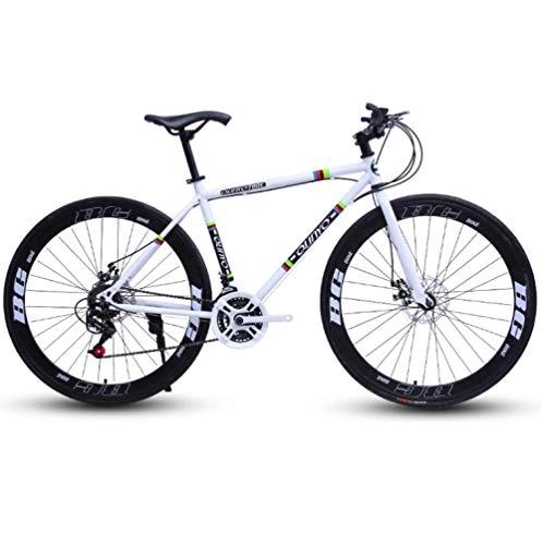 Road Bike : DGAGD 26 inch variable speed dead fly bicycle dual disc brake pneumatic tire solid tire 24 speed bicycle road racing 60 knife circle white
