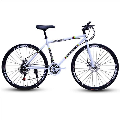 Road Bike : DGAGD 26 inch variable speed dead fly bicycle dual disc brake pneumatic tire solid tire 27 speed bicycle road racing 40 knife circle white