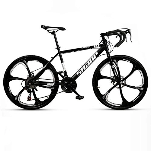 Road Bike : DGAGD Variable speed dead fly bicycle 27-speed adult lightweight road racing live fly bicycle six cutter wheels-Black and white_24 inches