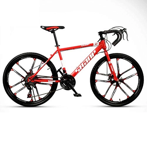 Road Bike : DGAGD Variable speed dead fly bicycle 27-speed adult lightweight road racing live fly bicycle ten cutter wheels-red_24 inches