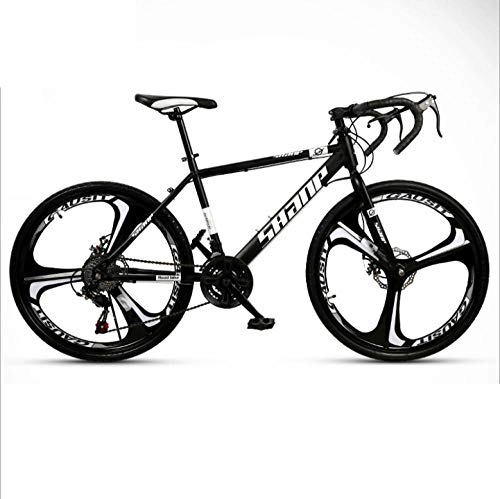 Road Bike : DGAGD Variable speed dead fly bicycle 27-speed adult lightweight road racing live fly bicycle three-wheel-Black and white_26 inches