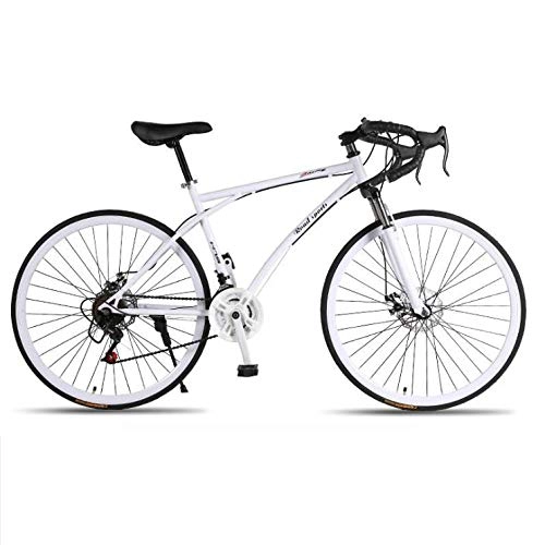 Road Bike : DGAGD Variable speed dead fly bicycle double disc brake shock absorption men and women mountain bike 30 knife circle white