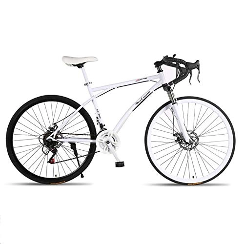 Road Bike : DGAGD Variable speed dead fly bicycle double disc brake shock absorption men and women mountain bike 30 knife circle white and black