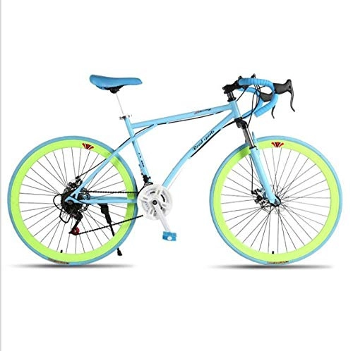 Road Bike : DGAGD Variable speed dead fly bicycle double disc brake shock absorption men and women mountain bike 40 knife circle blue green