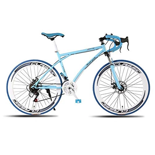 Road Bike : DGAGD Variable speed dead fly bicycle double disc brake shock absorption men and women mountain bike 60 knife circle light blue