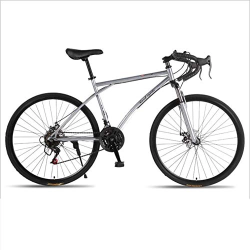 Road Bike : DGAGD Variable speed dead fly bicycle dual disc brake shock absorption men and women mountain bike 30 knife circle silver gray