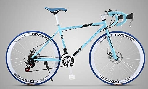 Road Bike : Dszgo Claw Handlebar 26 Inch 40 Knife Young Men And Women Cycling Blue And White High Carbon Steel Frame High Speed Tower Wheel Mechanical Double Disc Brakes Can Shift Road Racing