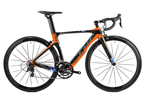 Road Bike : DUABOBAO Road Bike, 22-Speed 700C, Suitable For Adults, Sports Cycling Outdoor Family Mountain Bike, Carbon Fiber Frame, 5 Colors, Orange, 52CM