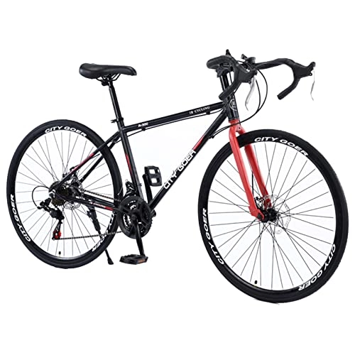 Road Bike : EASSEN 21 Speed 700C Road Bike Shift Bike, Lightweight Aluminum Road Bike, With Dual Disc Mechanical Disc Brakes, 120kg Capacity Road City Bike For Men And Women black red
