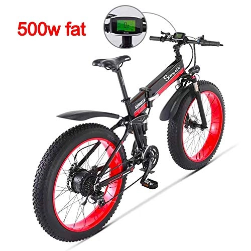 Road Bike : ebike 500W 48V12AH Electric Folding Mountain Bike 26' Full Suspension