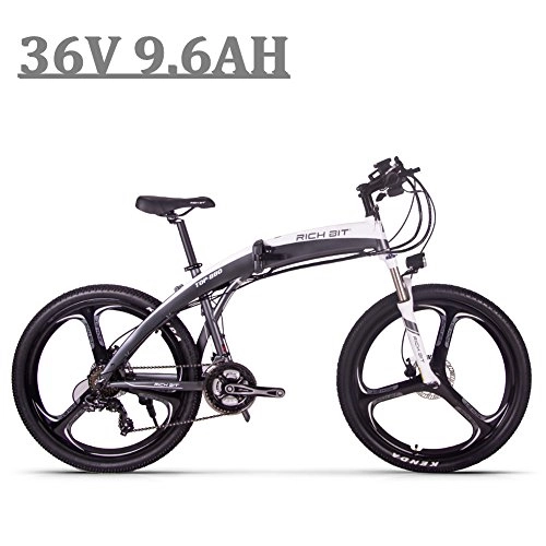 Road Bike : eBike_RICHBIT New 26'' Folding Electric Bike, RLH-880, 250 Watt, Shimano 21 Speeds TX35 Gears, 36V 9.6AH e bike, hydraulic Disc Brakes, Full Suspension Cycling (Gray-White)