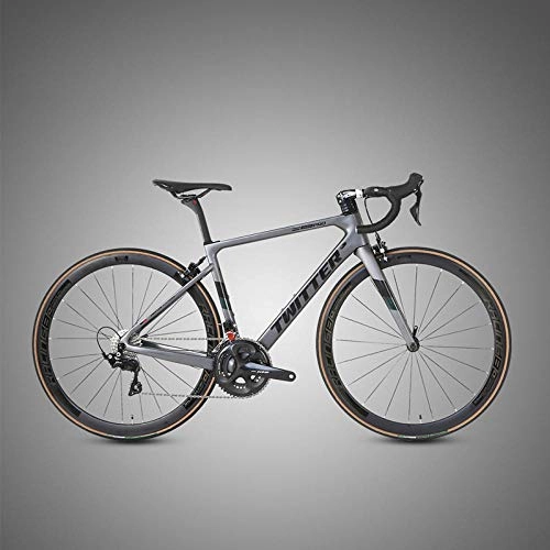 Road Bike : Edman Road bike, 700C wheels, carbon fiber frame, 22-speed bicycle, front fork shock absorption, adult male and female windbreaker racing bikes-Dark gray_54cm